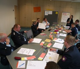 Im Workshop Visualisierung von Flipcharts und Arbeit mit dem Moderationskoffer ging es bei der Vorstellung für alle Teilnehmer schon gleich voll zur Sache