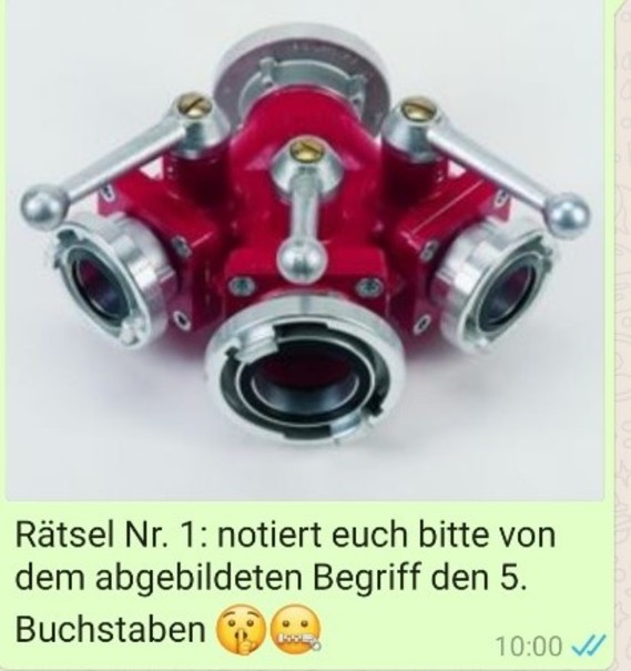 So sehen die Rätsel in der eigenen Whatsapp-Gruppe der Jugendfeuerwehr Neuhausen/Spree aus.