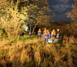 Einsatz: Fallschirmspringer hängt im Baum – die Rettung ist mittels Steckleiterteilen erfolgt