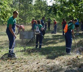 Pflegearbeiten der Teilnehmer auf dem Gelände des Feuerwehre Ehrenhains