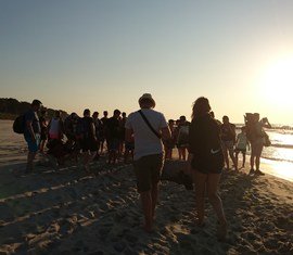 Abendlicher Spaziergang am Strand mit Sonnenuntergang